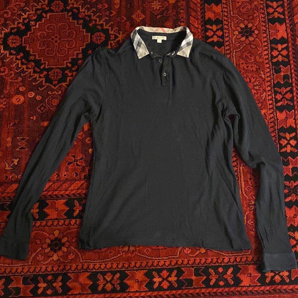 Mens Burberry long sleeve polo black